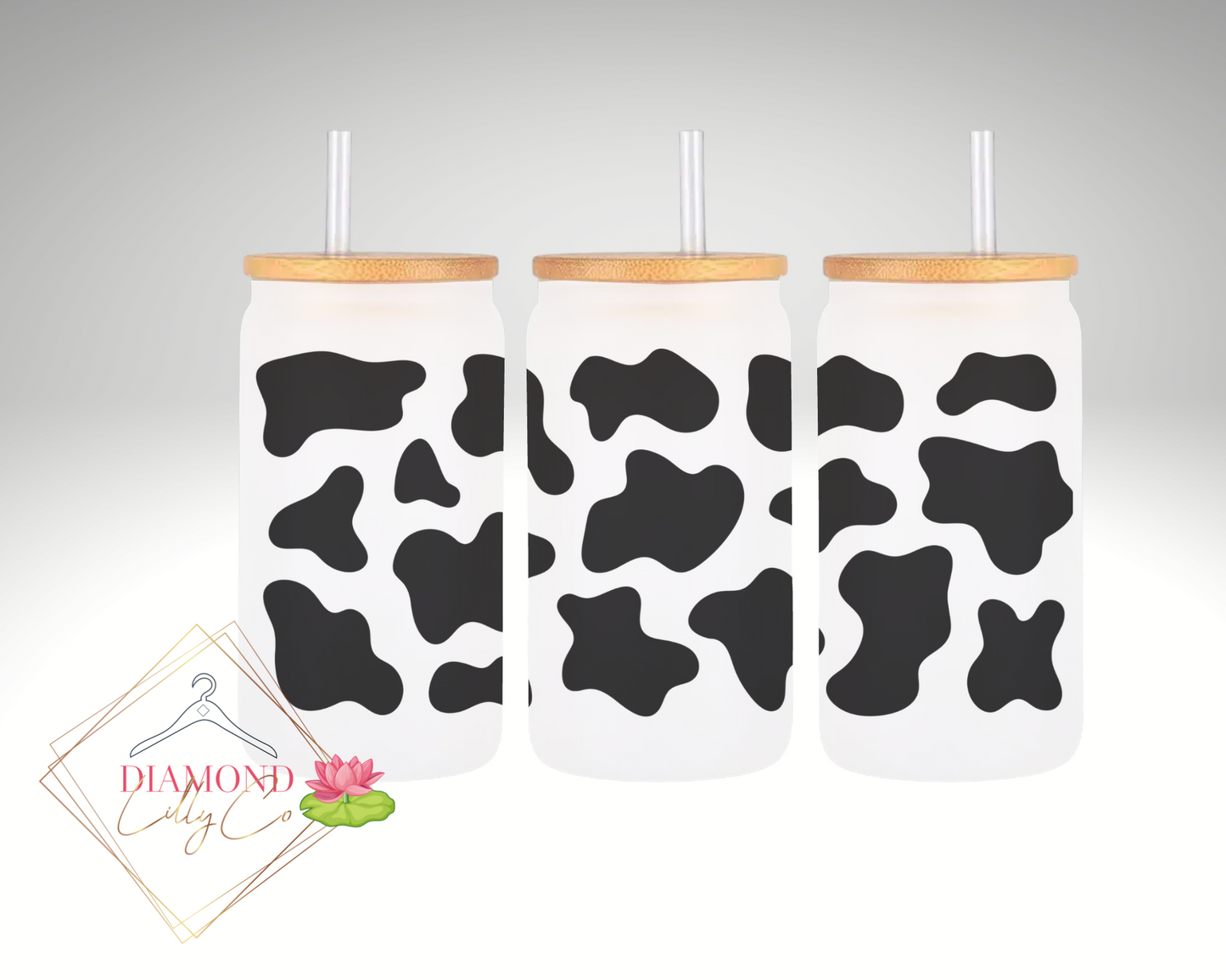 Cow Print Glass Can