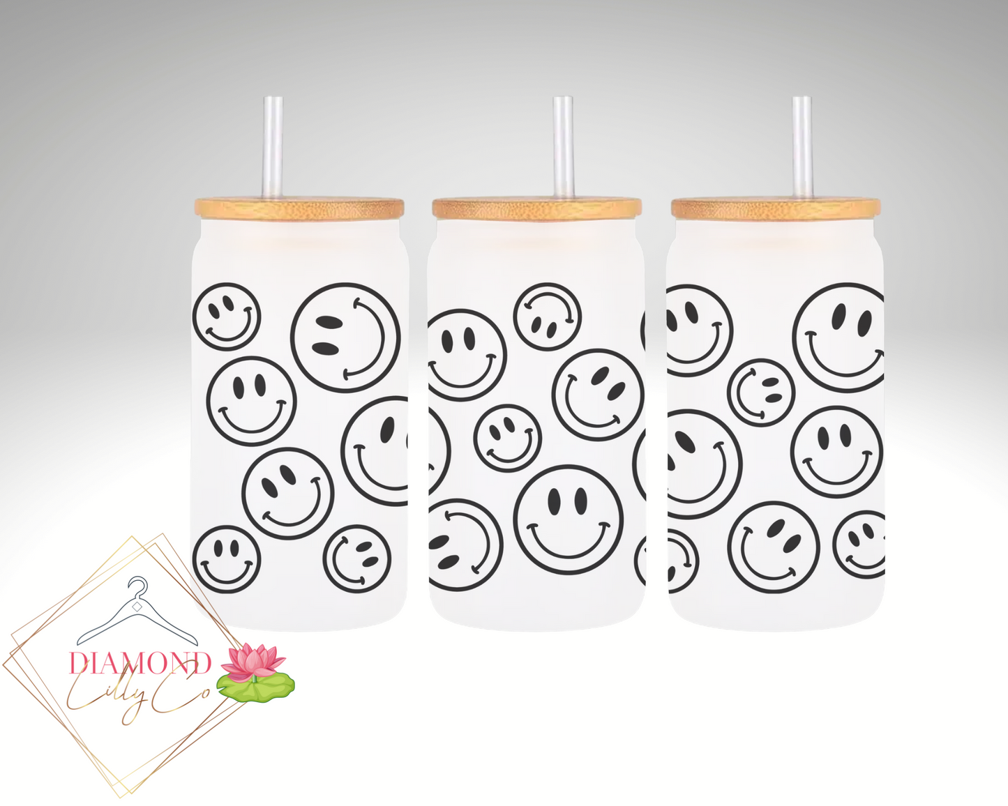 Frosted Smiley Glass Can